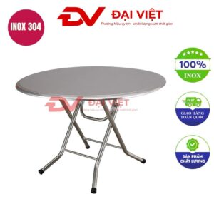 bàn inox tròn xếp gọn 90x72cm
