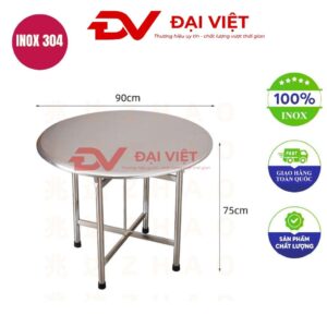 bàn inox tròn xếp gọn 90x75cm