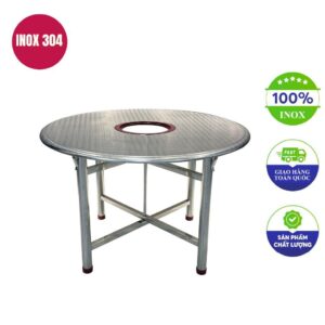 bàn inox tròn xếp gọn có lỗ 120x75cm