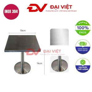 bàn inox vuông chân tròn 70x70x74cm