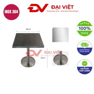 bàn inox vuông chân tròn 80x80x74cm