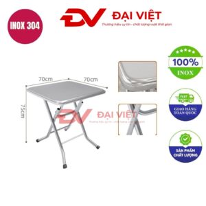 bàn inox vuông xếp gọn 70x70x75cm
