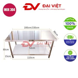 bàn sơ chế inox 2 tầng 150x80x80cm