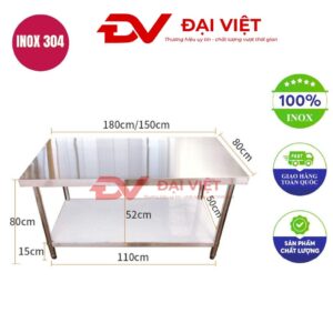 Bàn sơ chế inox 2 tầng 180x80x80cm
