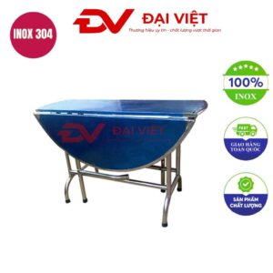 Bàn tròn inox xếp 3 mặt 1200x750mm